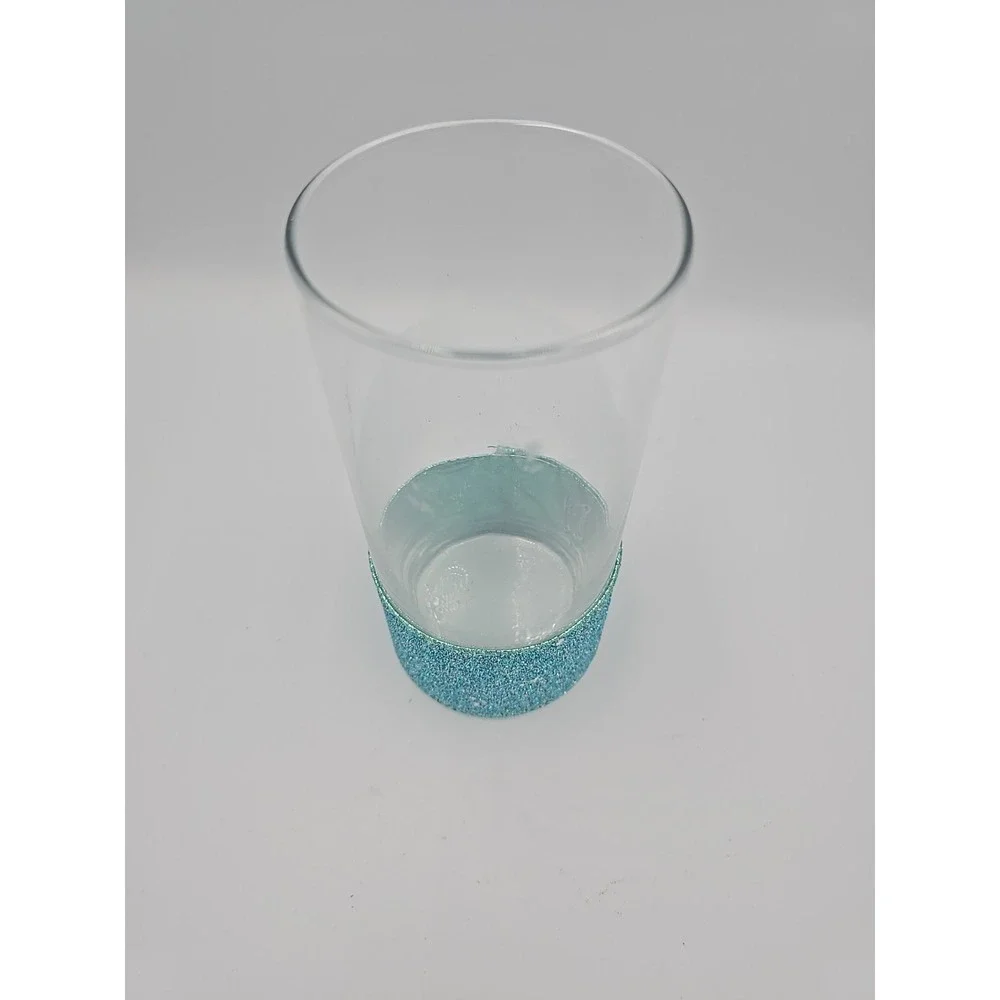 7 Inch Blue Turquoise Glitter‎ Vase Candle Holder Flowers Glass Wedding